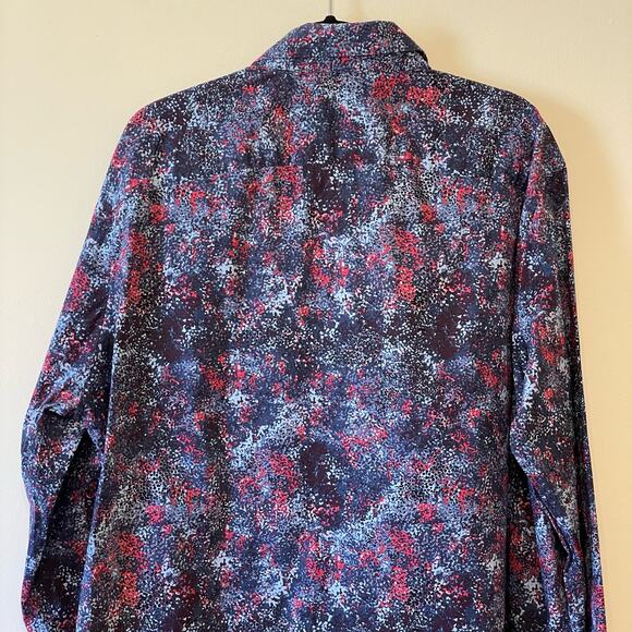 Perry Ellis 2XLT stretch long sleeve button down t-shirt black blue red party - Picture 6 of 7